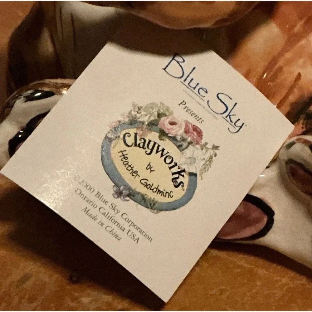 Heather Goldminc Blue Sky 2000 Clayworks Cat Figure Tealight Candle Holder W/Tag